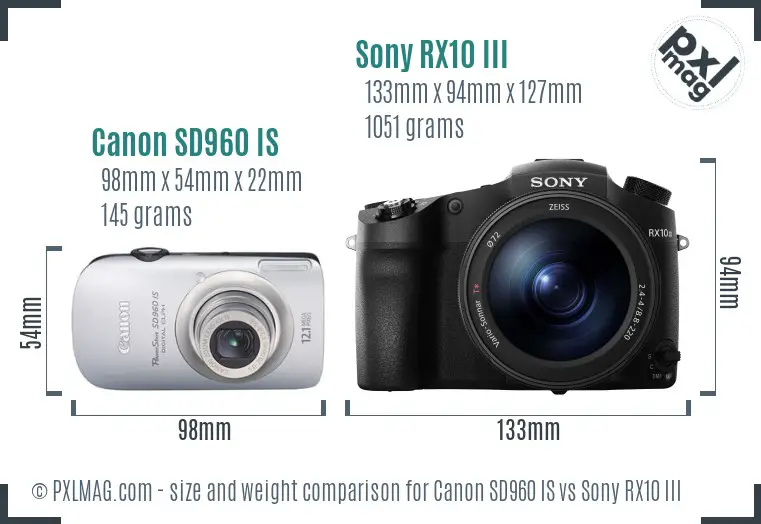 Canon SD960 IS vs Sony RX10 III size comparison