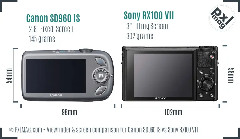 Canon SD960 IS vs Sony RX100 VII Screen and Viewfinder comparison