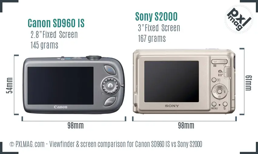 Canon SD960 IS vs Sony S2000 Screen and Viewfinder comparison