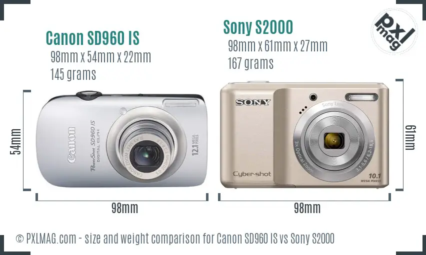 Canon SD960 IS vs Sony S2000 size comparison