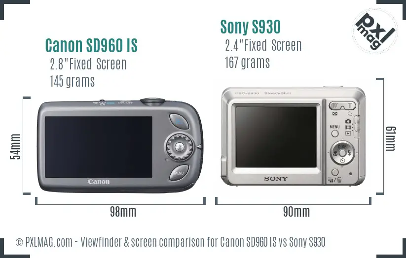 Canon SD960 IS vs Sony S930 Screen and Viewfinder comparison