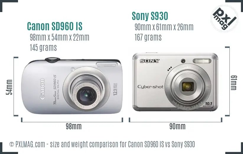 Canon SD960 IS vs Sony S930 size comparison