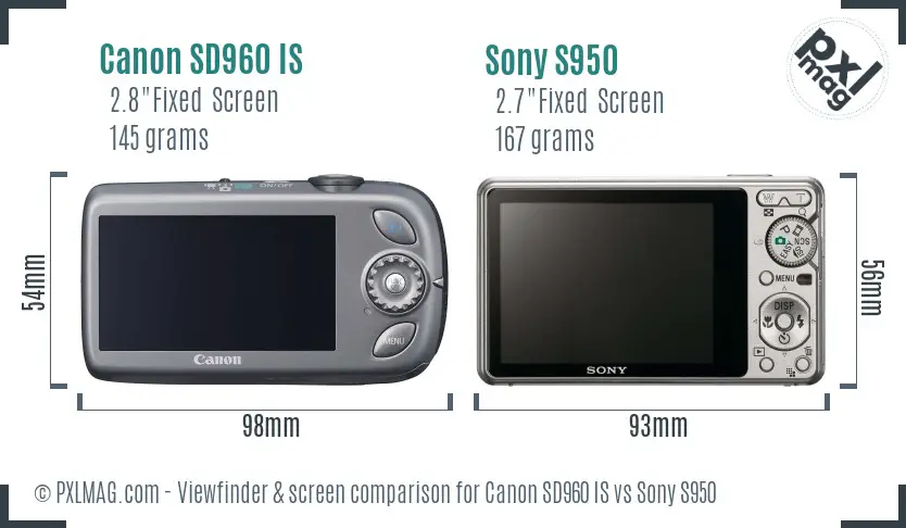 Canon SD960 IS vs Sony S950 Screen and Viewfinder comparison Canon SD960 IS vs Sony S950 Screen and Viewfinder comparison