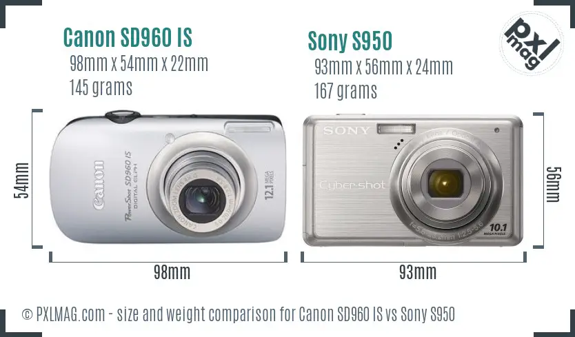 Canon SD960 IS vs Sony S950 size comparison Canon SD960 IS vs Sony S950 size comparison