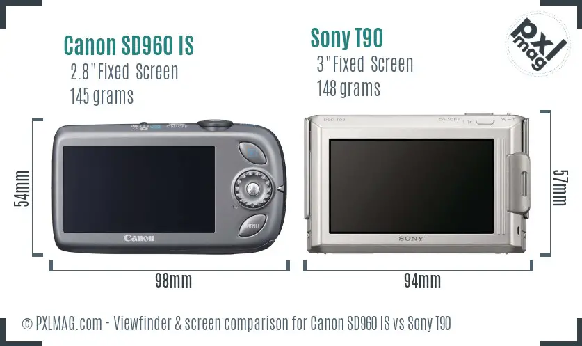 Canon SD960 IS vs Sony T90 Screen and Viewfinder comparison