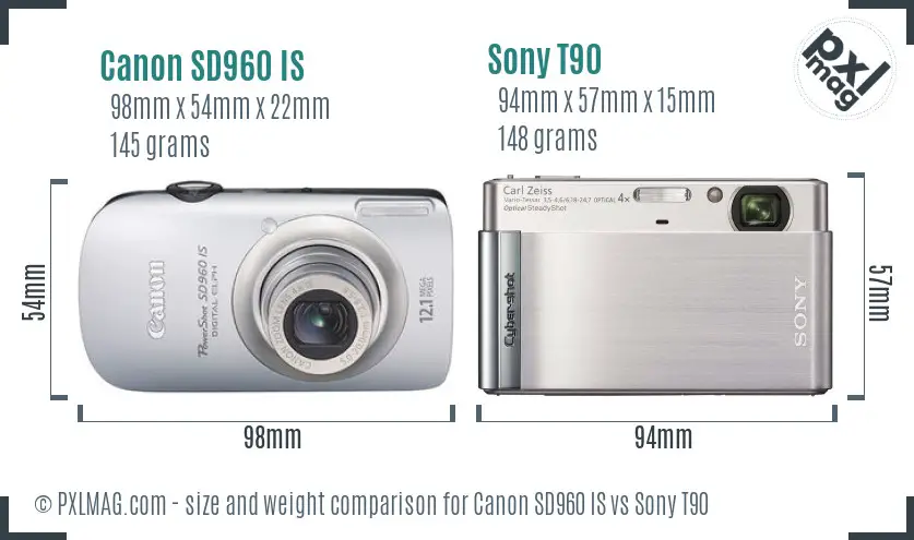 Canon SD960 IS vs Sony T90 size comparison
