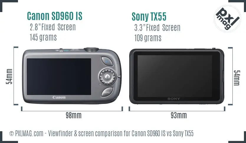 Canon SD960 IS vs Sony TX55 Screen and Viewfinder comparison