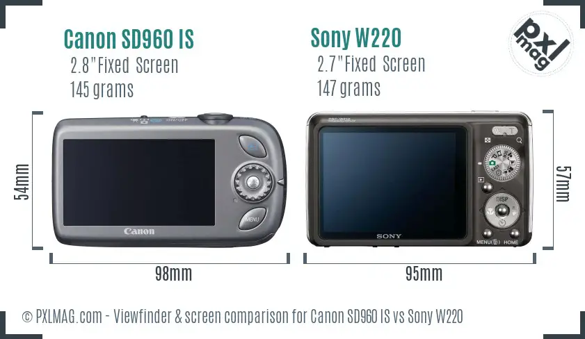 Canon SD960 IS vs Sony W220 Screen and Viewfinder comparison