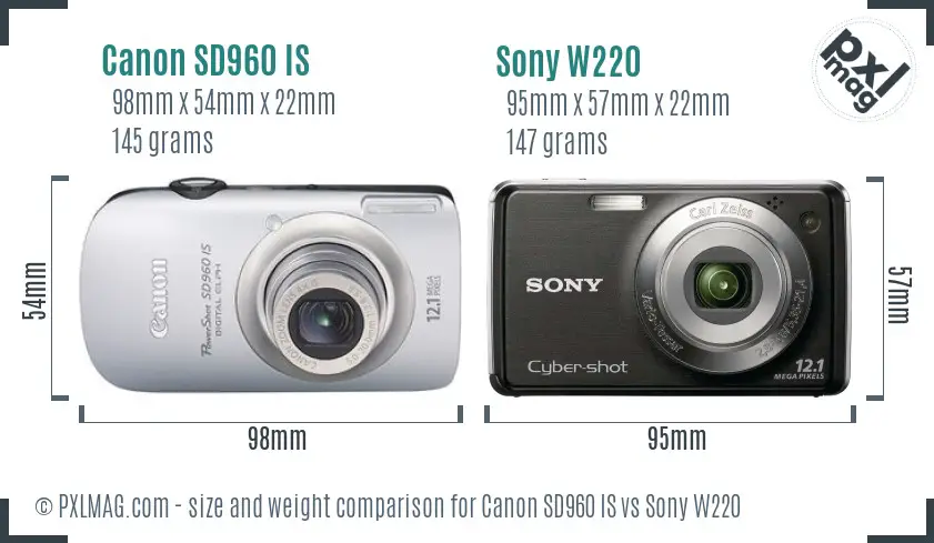 Canon SD960 IS vs Sony W220 size comparison Canon SD960 IS vs Sony W220 size comparison