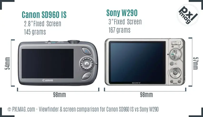 Canon SD960 IS vs Sony W290 Screen and Viewfinder comparison Canon SD960 IS vs Sony W290 Screen and Viewfinder comparison