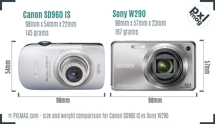 Canon SD960 IS vs Sony W290 size comparison Canon SD960 IS vs Sony W290 size comparison