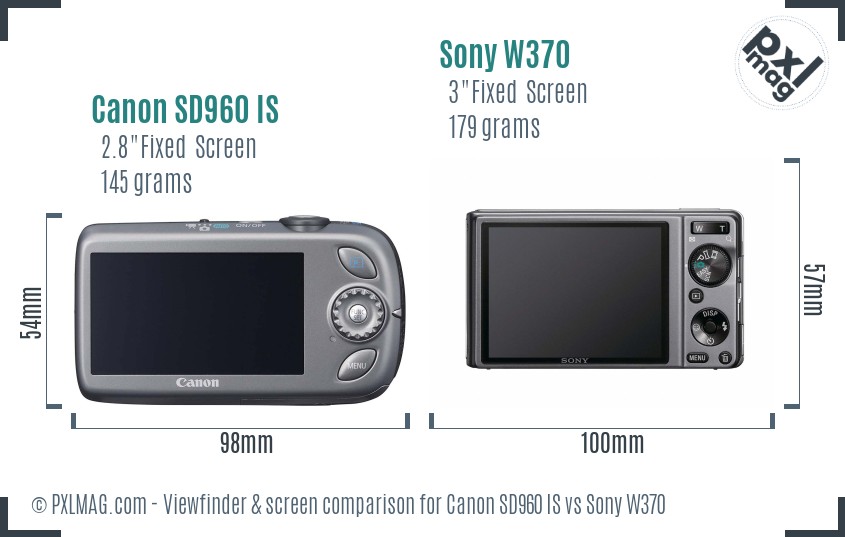 Canon SD960 IS vs Sony W370 Screen and Viewfinder comparison