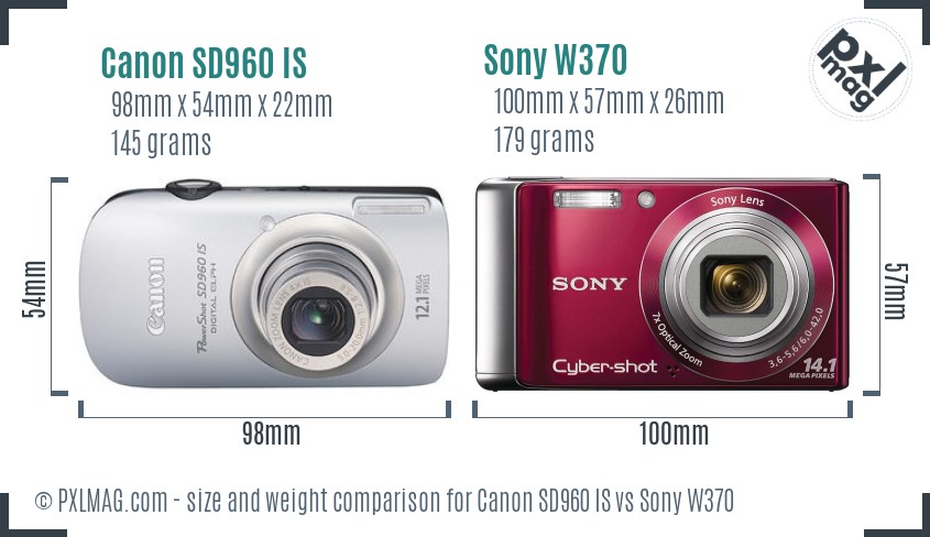 Canon SD960 IS vs Sony W370 size comparison