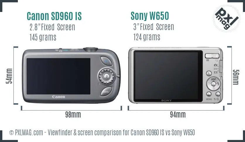 Canon SD960 IS vs Sony W650 Screen and Viewfinder comparison