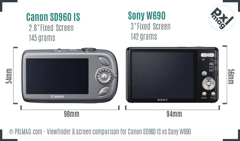 Canon SD960 IS vs Sony W690 Screen and Viewfinder comparison