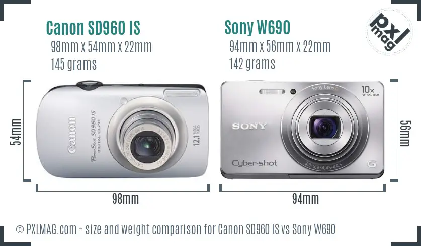 Canon SD960 IS vs Sony W690 size comparison