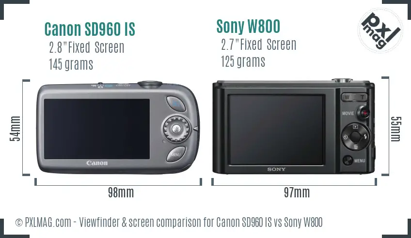Canon SD960 IS vs Sony W800 Screen and Viewfinder comparison
