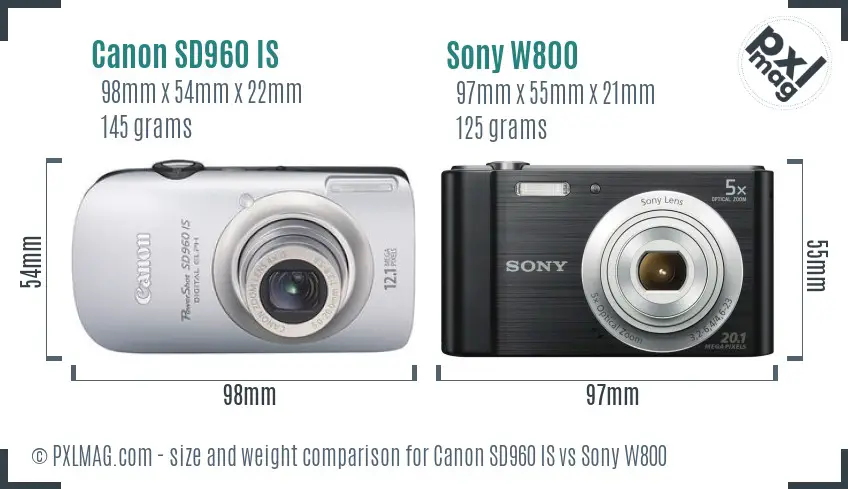 Canon SD960 IS vs Sony W800 size comparison