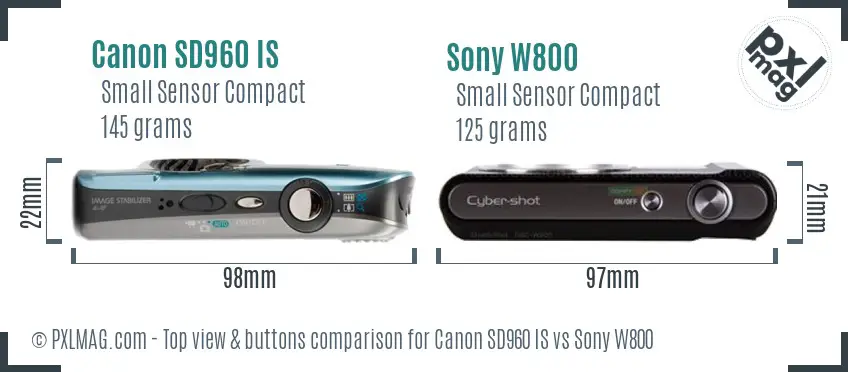 Canon SD960 IS vs Sony W800 top view buttons comparison