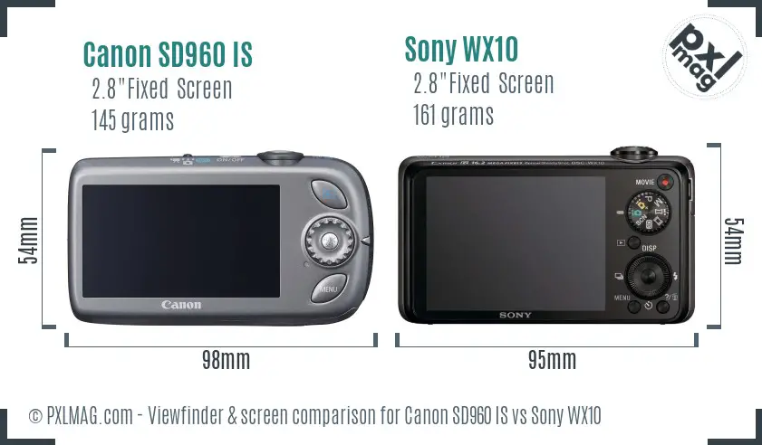 Canon SD960 IS vs Sony WX10 Screen and Viewfinder comparison