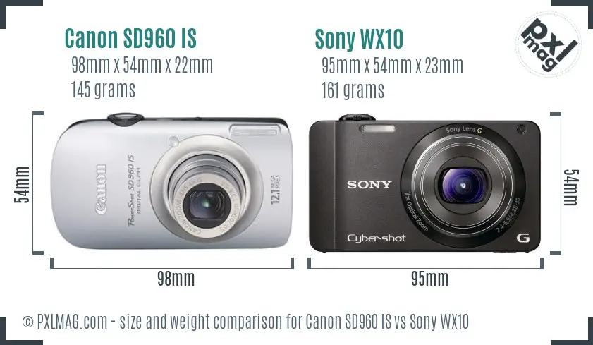 Canon SD960 IS vs Sony WX10 size comparison Canon SD960 IS vs Sony WX10 size comparison