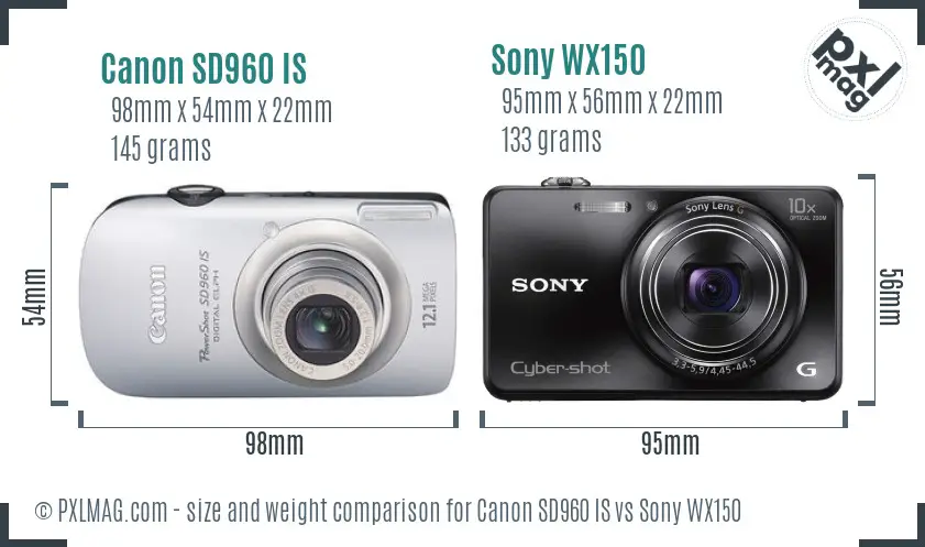 Canon SD960 IS vs Sony WX150 size comparison