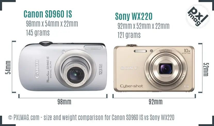 Canon SD960 IS vs Sony WX220 size comparison