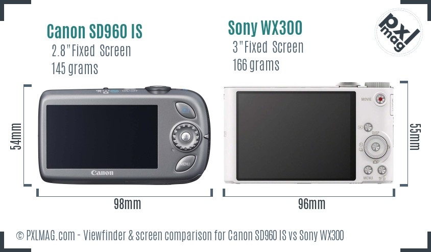 Canon SD960 IS vs Sony WX300 Screen and Viewfinder comparison