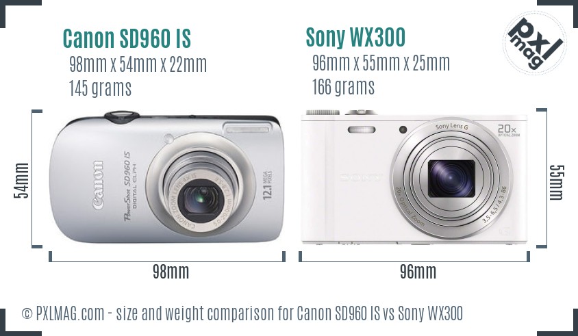 Canon SD960 IS vs Sony WX300 size comparison