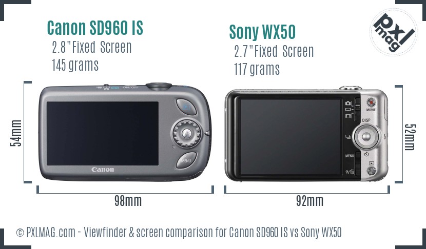 Canon SD960 IS vs Sony WX50 Screen and Viewfinder comparison