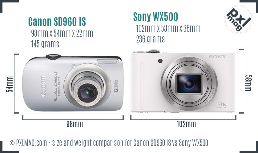 Canon SD960 IS vs Sony WX500 size comparison Canon SD960 IS vs Sony WX500 size comparison