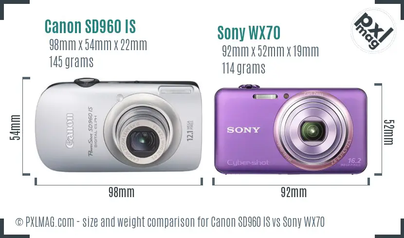 Canon SD960 IS vs Sony WX70 size comparison