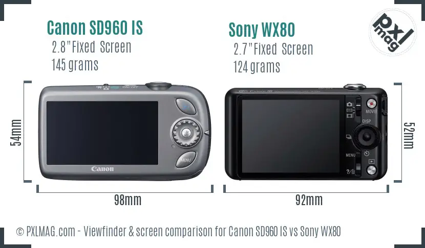 Canon SD960 IS vs Sony WX80 Screen and Viewfinder comparison