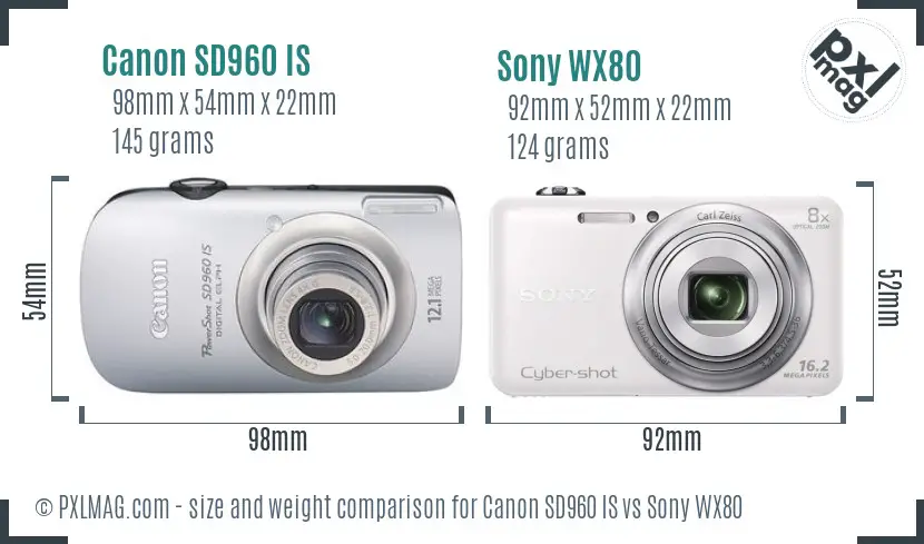 Canon SD960 IS vs Sony WX80 size comparison