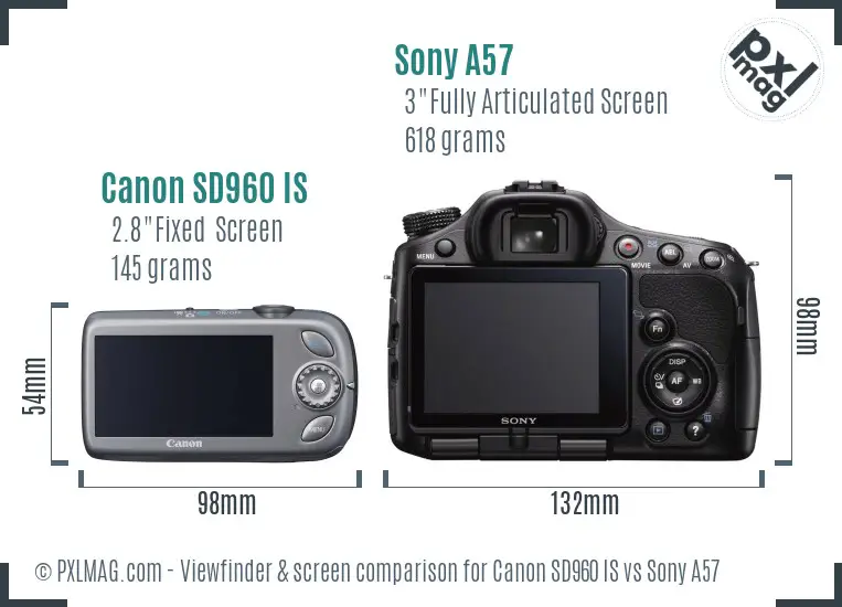 Canon SD960 IS vs Sony A57 Screen and Viewfinder comparison