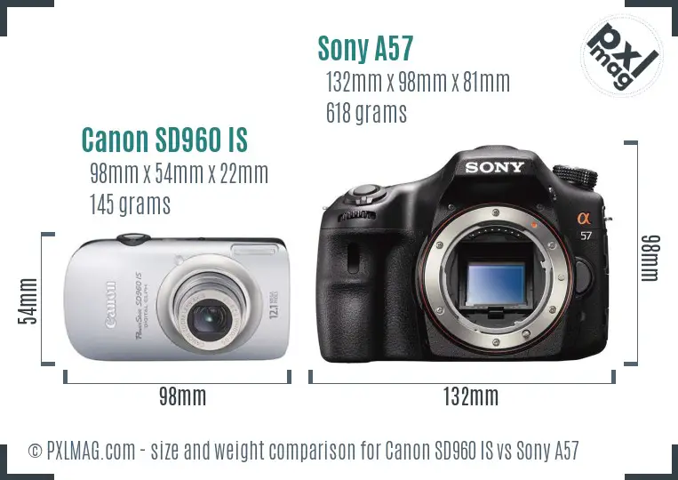 Canon SD960 IS vs Sony A57 size comparison