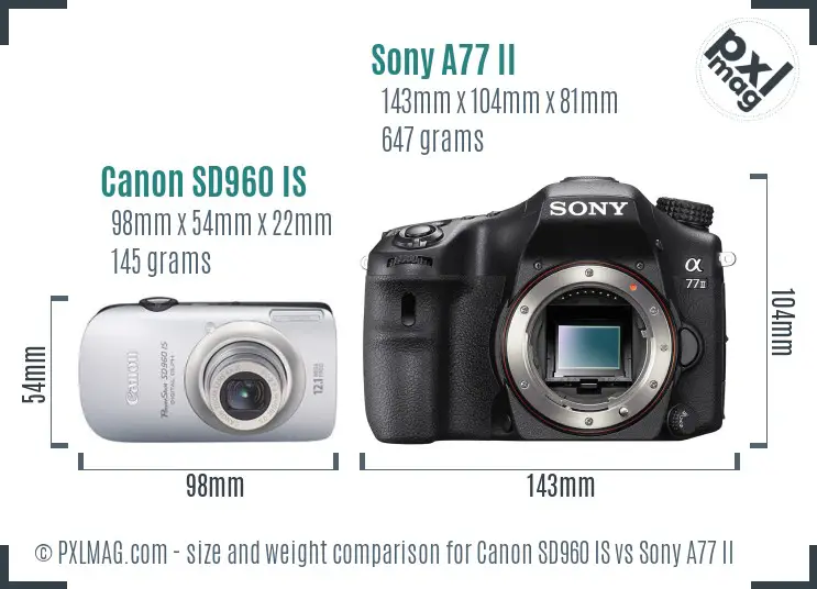 Canon SD960 IS vs Sony A77 II size comparison