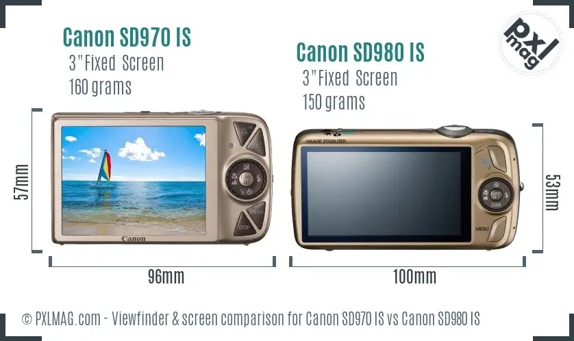 Canon SD970 IS vs Canon SD980 IS Screen and Viewfinder comparison