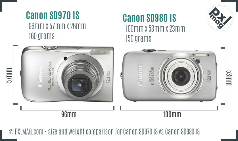 Canon SD970 IS vs Canon SD980 IS size comparison