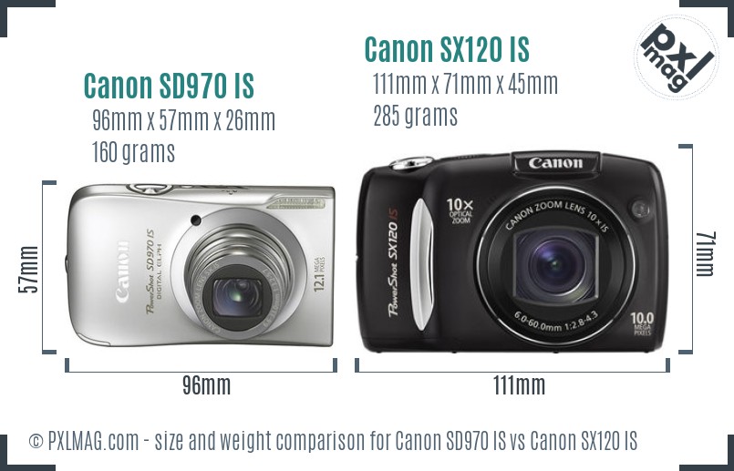Canon SD970 IS vs Canon SX120 IS size comparison Canon SD970 IS vs Canon SX120 IS size comparison
