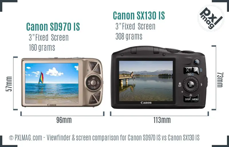 Canon SD970 IS vs Canon SX130 IS Screen and Viewfinder comparison