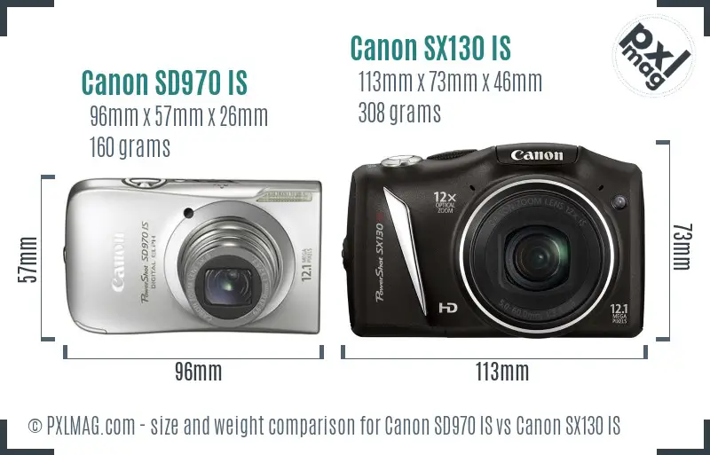 Canon SD970 IS vs Canon SX130 IS size comparison
