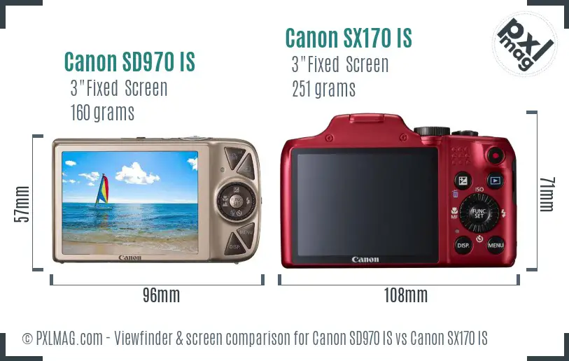 Canon SD970 IS vs Canon SX170 IS Screen and Viewfinder comparison