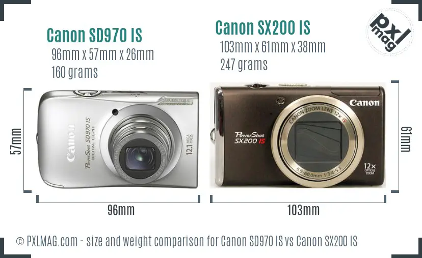 Canon SD970 IS vs Canon SX200 IS size comparison
