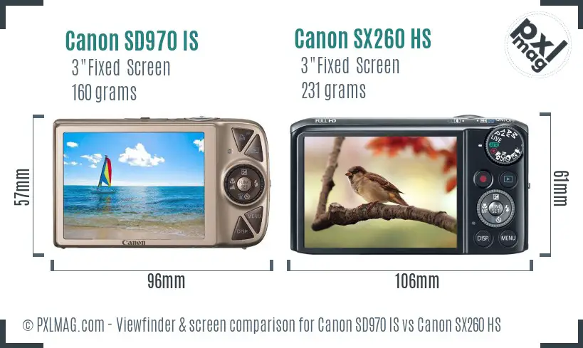 Canon SD970 IS vs Canon SX260 HS Screen and Viewfinder comparison