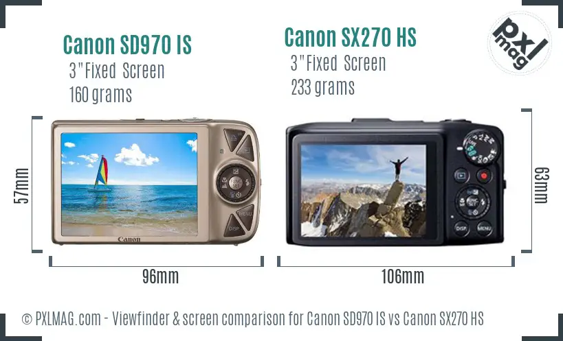 Canon SD970 IS vs Canon SX270 HS Screen and Viewfinder comparison
