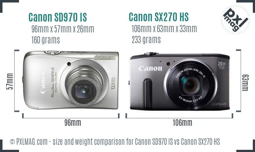 Canon SD970 IS vs Canon SX270 HS size comparison