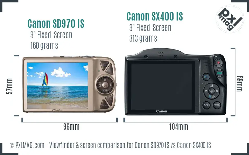 Canon SD970 IS vs Canon SX400 IS Screen and Viewfinder comparison