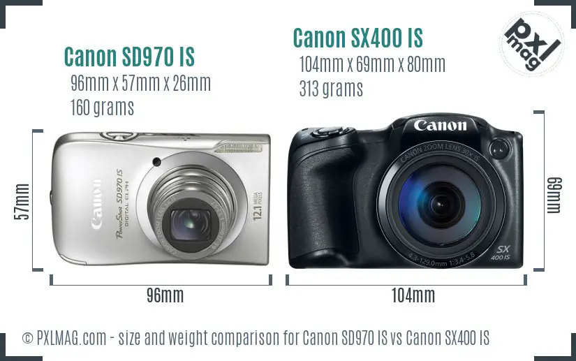 Canon SD970 IS vs Canon SX400 IS size comparison