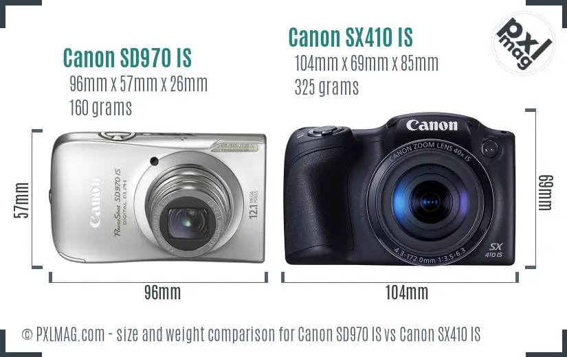 Canon SD970 IS vs Canon SX410 IS size comparison